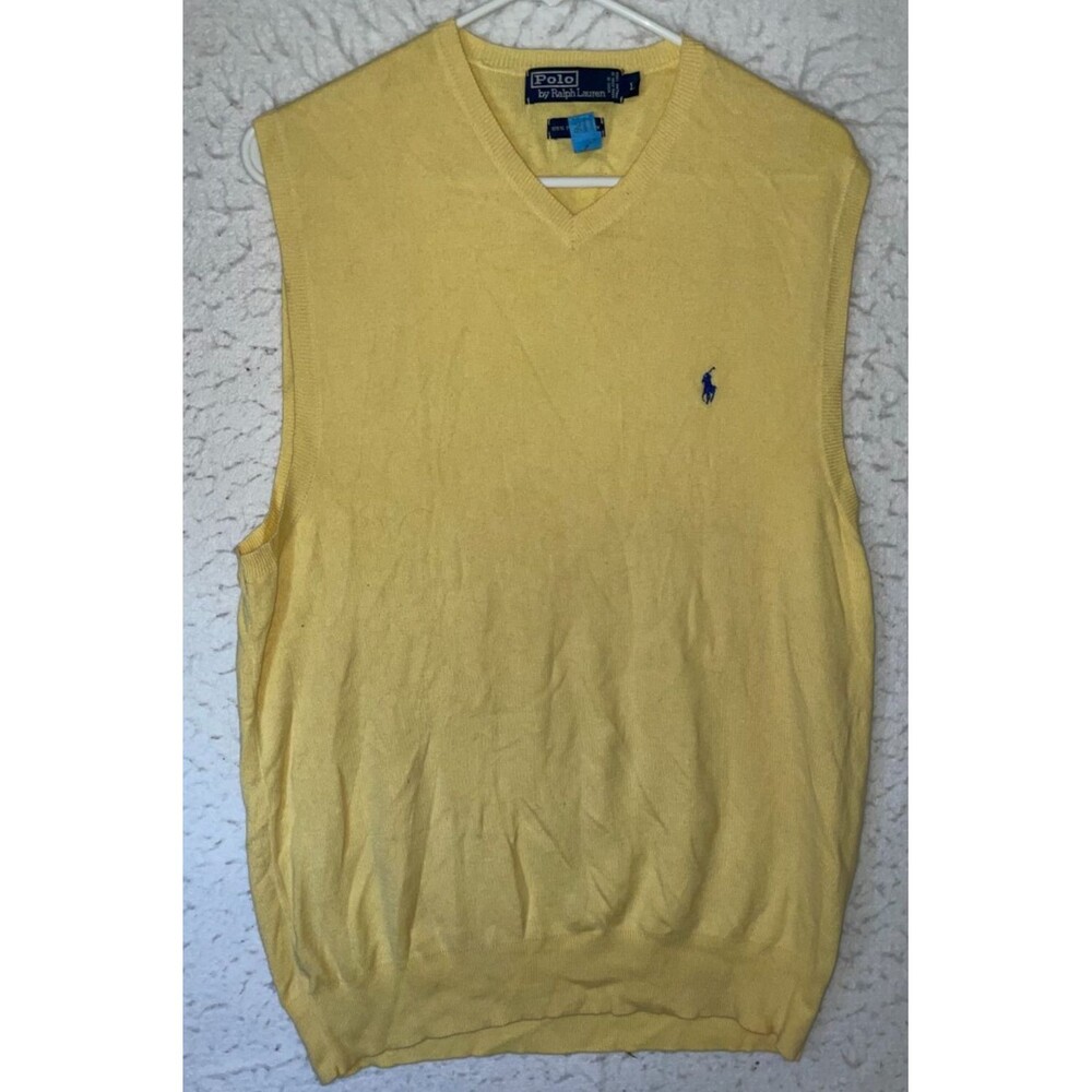 Polo Ralph Lauren Vest Mens sz L Yellow 100% Pima Cotton Pony Sweater